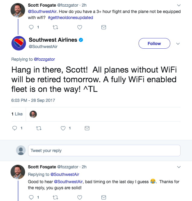 social media customer service Southwest Airlines