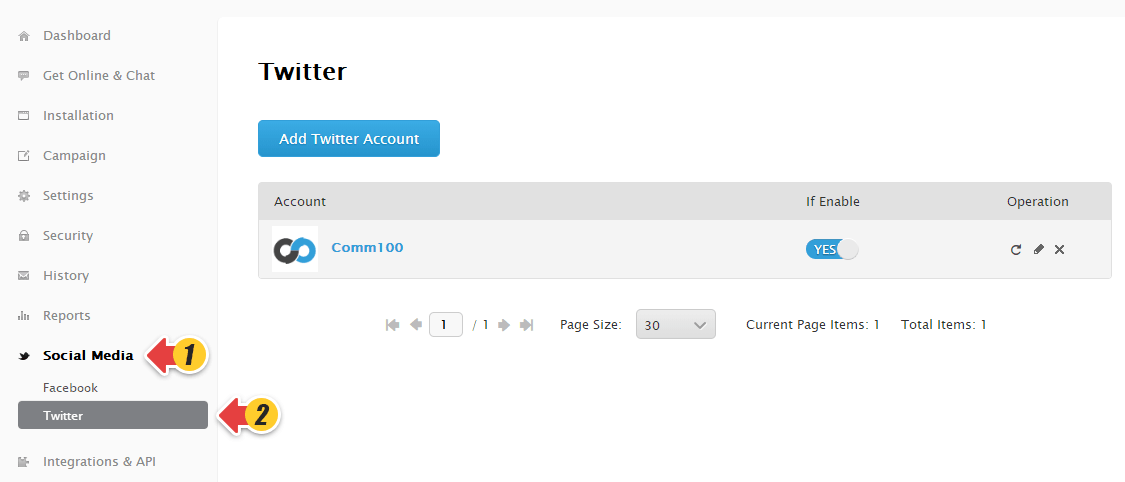 Reset Twitter Account’s Integration with Comm100